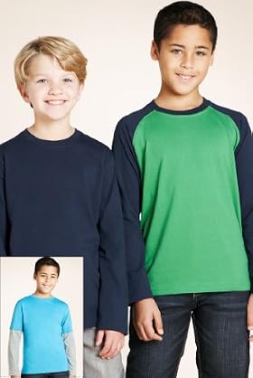 3 Pack - Pure Cotton Long Sleeve Plain T-Shirts