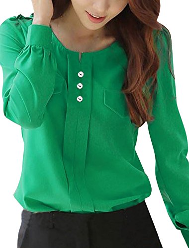 Allegra K Women Buttons Decor Mock Pockets Ruched Blouse