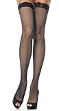 Lace Top Fishnet Suspender Stockings in Black, One Size Fits UK 8 to 14