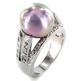 Polished Silvertone Ring with Large Pearl and CZ trim