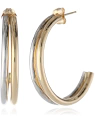 Duragold 14k Two-Tone Polished with Gap Double J Hoop Earrings