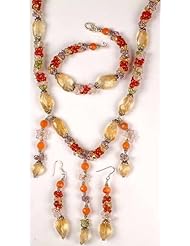 Gemstone Beaded Necklace With Matching Earrings And Bracelet Set - Sterling Silver