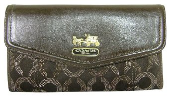 Coach 44435 Op Art Signature Checkbook Wallet Brown