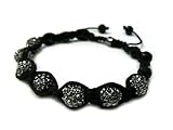 Black Shamballa 10mm Glass Beaded Macrame Bracelet with 7 Iced Out Disco Balls