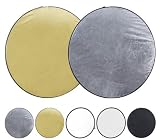 Produkt-Bild: Faltreflektoren Set - 80cm &Oslash; - 5 in 1 - gold, silber, schwarz, wei&szlig; und Diffusor