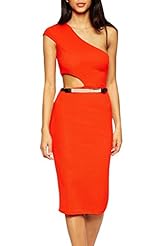 Polyester/Spandex Belted Cutout One Shoulder Bodycon Dress/Midi Dress 