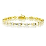 Sterling Silver Vermeil Round & Baguette CZ Bracelet