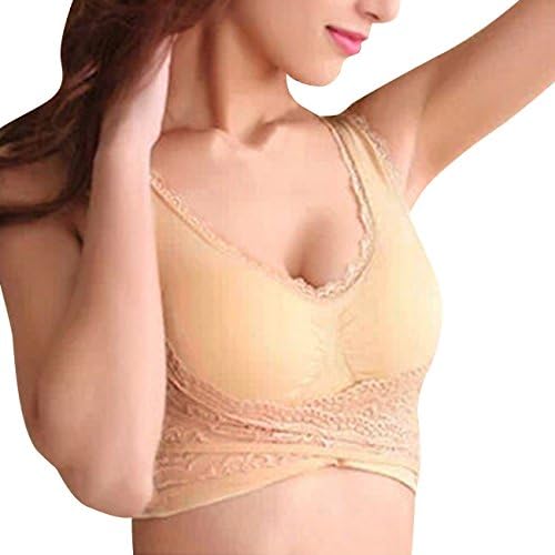 LaLaMa Junior's Yoga Lace Wirefree Push-up Full-Support Sport Bra Skin L