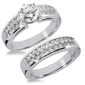 1.42 Carats Two Rows Diamond Engagement Ring Set