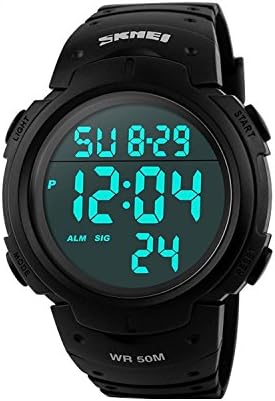 Mens Military Digital Sport Watch with Fashion Design Electronic LED Display Water Resistant - Black