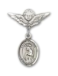 Sterling Silver Baby Badge with St. Regina Charm and Angel with Wings Badge Pin