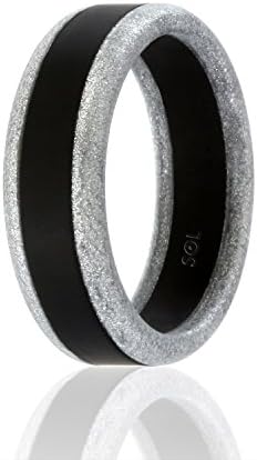 Silicone Wedding Ring For Men By SOL (Power X Series), Safe and Sturdy Silicone Rubber Wedding Band, Silver with Black, size 9