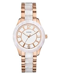 GUESS Womens U0074L2 Rose Gold-Tone & White Marbellized Watch