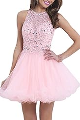 Cocktail Short Sweetheart Spring 2015 Halter Crystal Illusion Sheer Crystals Open-Back Flowy Homecoming Dress/Prom Dress 