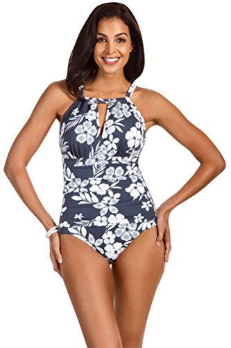 Shape Solutions Second Nature Keyhole High Neck One Piece Swimsuit Size 16