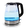 Klarstein "Vita Blue" Edelstahl Wasserkocher aus Glas mit attraktiver, blauer LED Innenbeleuchtung (2200 Watt, 1,7 Liter, Cool Touch)