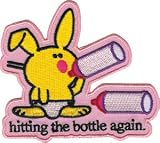 Happy Bunny Cartoon Artist Patch - Hitting Bottle Again