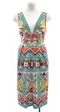 Nicole Miller Aztec Print Silk Blend V-Neck Sleeveless Dress
