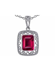 Tommaso Design(tm) Emerald Cut Created Ruby Pendant in 10 kt White Gold