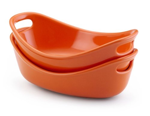 Rachael Ray Stoneware 12-Oz. Au Gratin Bubble and Brown Individuals, Set of 2, Orange