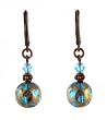 Earrings - E271 - Crystal and Copper Plated Polka Dot Glass Beads ~ Aqua Blue
