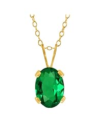 0.60 Ct 7x5mm Oval Green Nano Emerald 10K Yellow Gold Pendant with 18" Chain