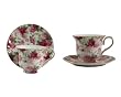 Gracie China Summer Rose Chintz 8-Ounce Porcelain Tea Cup and Saucer with Gold Trim, Set of 2 Gift Boxed
