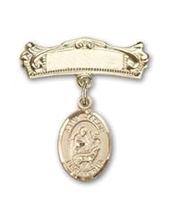 14K Gold Baby Badge with St. Jason Charm and Arched Polished Badge Pin