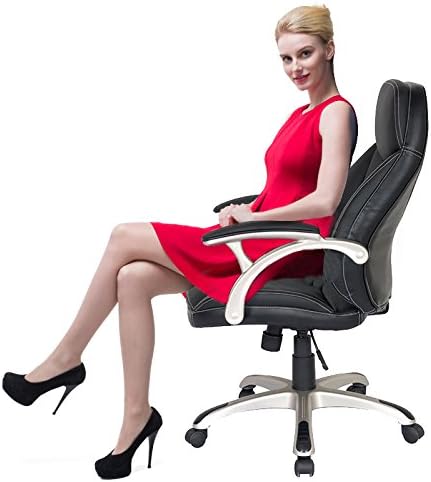 Merax Ergonomic Pu Leather Executive Office Mid-back Chair Task Computer Chair Drafting Chair Queen Series, Black