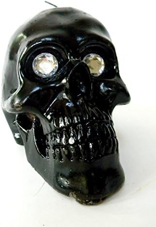 Halloween Black Spooky Skull Jeweled Eyes Candle Single Wick