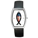 Barrel Style Metal Watch of USA Christian Fish Symbol Sign Jesus Icthmus