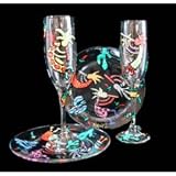Chilies & Kokopelli Design - Hand Painted - Toasting Flutes - 6 oz. & 7 inch Cake Plates