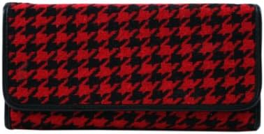 VITESE Exclusive Women's Houndstooth Print Tri-Fold Credit Card Checkbook Wallet (Red)