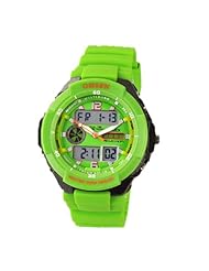 OHSEN YI-AD1136-5 LCD Date Alarm Rubber Dual Core Women Mens Sport Wrist Watch Green