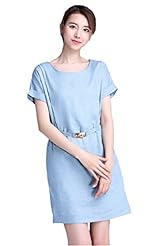 Linen Elasticized   Waistline Summer  Dress