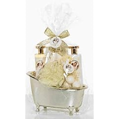 Wellness Geschenk Set in Badewanne ---Vanilla--- Gold Edition,Showergel, Bodylotion, Bathcrystals, Peelingschwamm, Fizzer