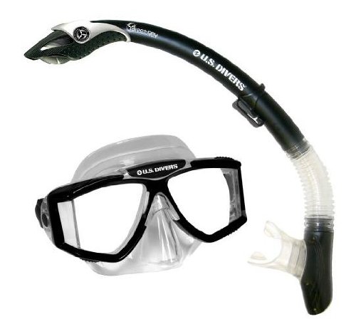 US Divers Adult Sideview LX Purge Mask and Paradise Dry LX Snorkel Silicone Combo, Black
