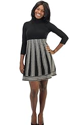 A-line Turtleneck Sweater Acrylic Zig Zag  Dress