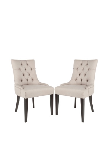 Safavieh Mercer Collection Heather Beige Linen Nailhead Dining Chair, Set of 2