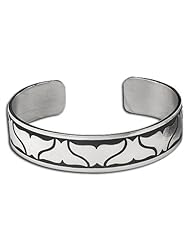 Sterling Silver Narrow Whale 2 Northwest Coast Native American Bracelet. Made in USA.