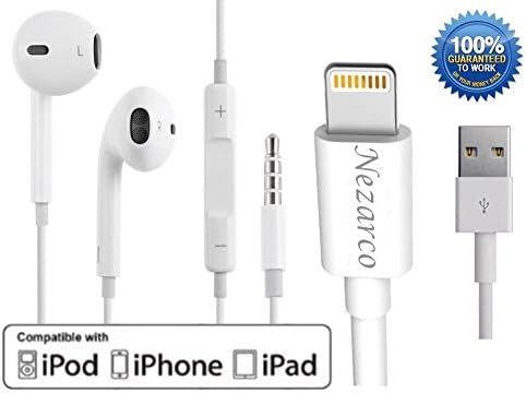 Certified Iphone Headphones, Nezarco OEM Replacement Highest Quality Compatible With: Iphone 4 4s, 5 5c 5s, 6 6s 6 Plus, All Ipad 1 2 3 4 5, All Ipad Air, Ipad Mini. USB Lighting Charger Cable