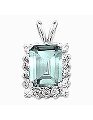 14K White Gold Emerald Cut Aquamarine and Diamond Pendant -- LIFETIME WARRANTY