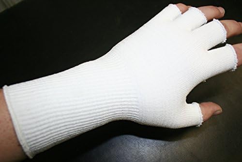 Compression Fingerless Gloves - Copper Fiber Yarn - White - Universal- (1 Pair)