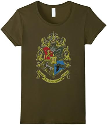 Women's Vintage Wizard School Crest TShirt Small Olive