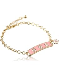 Little Miss Twin Stars Girls Vermeil Pink Flowers Name Plate Chain Bracelet