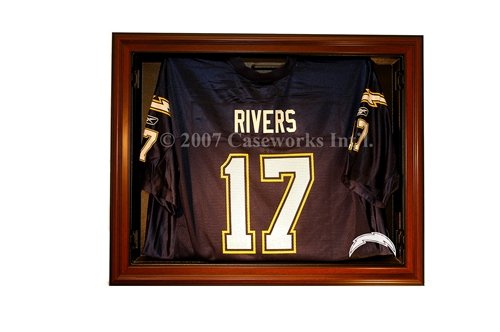 San Diego Chargers Football Jersey Display Case with Removable Face and Classic Wood Finish Frame