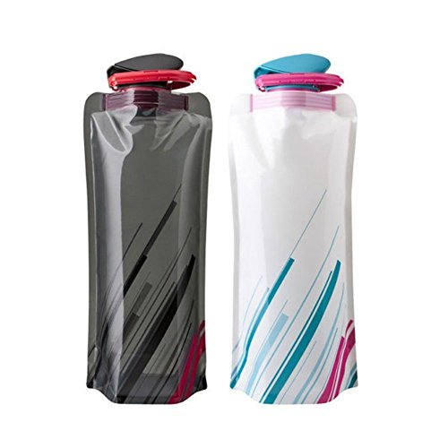 Portable Eco-friendly BPA Outdoor Collapsible Adventure Foldable Sport Water Bottle Bag for Traveling, Camping, Hiking, Walking, Running White Black ( 2 Pack )