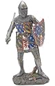Knight in Armor Statue - Wielding Sword in Battle Ready Pose and Carrying Shield Adorned with Fleur de Lis and Other Symbols - Hand Painted in Full Color