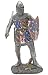 Knight in Armor Statue - Wielding Sword in Battle Ready Pose and Carrying Shield Adorned with Fleur de Lis and Other Symbols - Hand Painted in Full Color