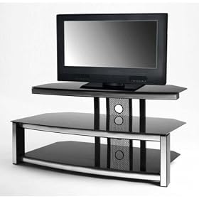 TV stand LCD plasma aluminum black tempered glass shelves 42 inch